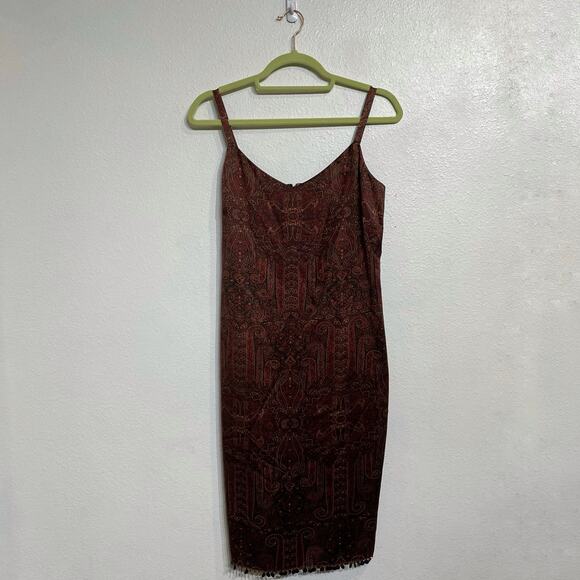 Ann Taylor LOFT Burgundy Paisley Silk Midi Slip Dress Sz 2 - Picture 1 of 9